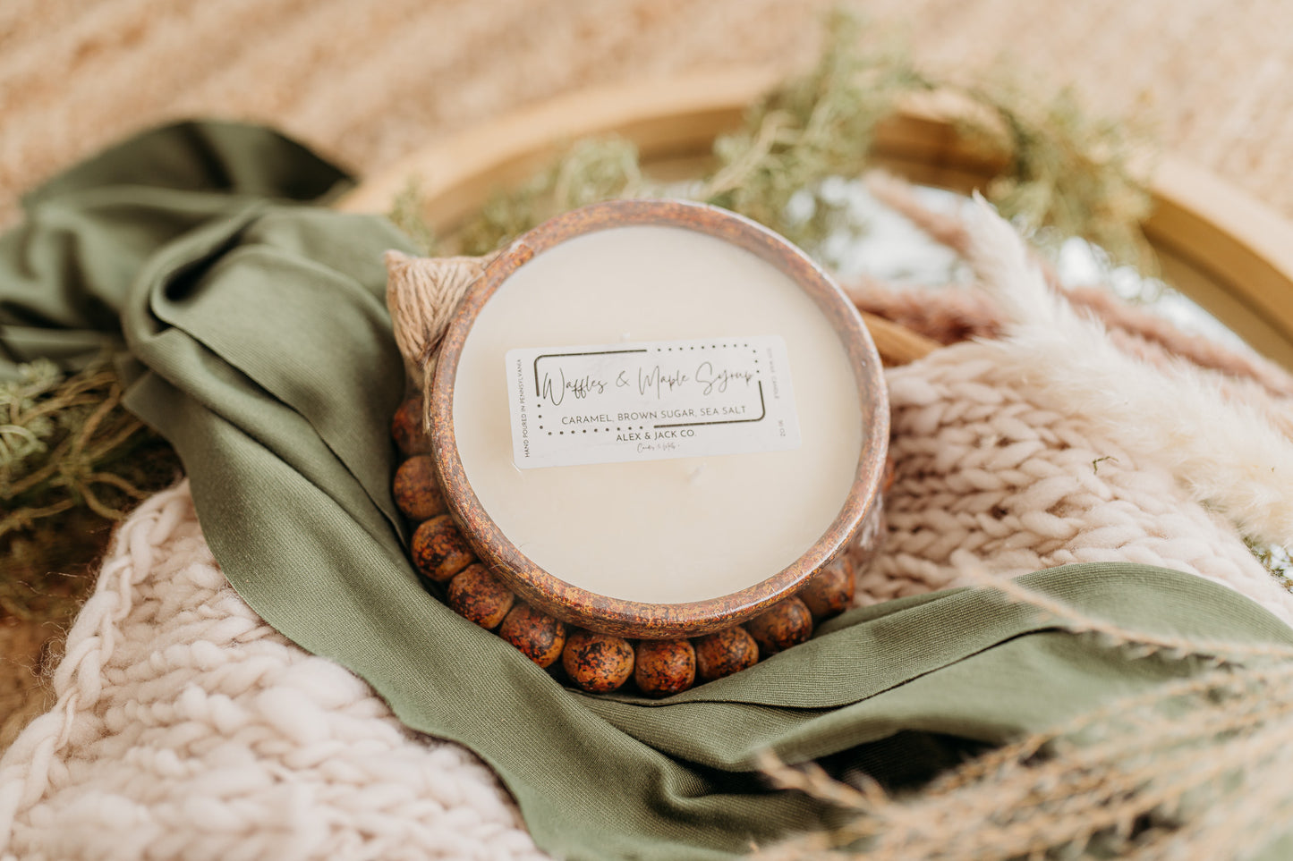 Beaded Bowl Candle - Rust