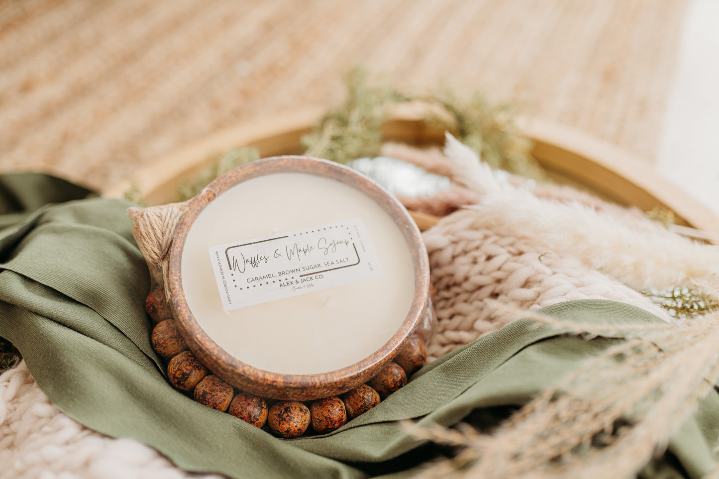 Beaded Bowl Candle - Rust