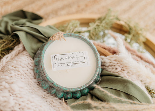 Beaded Bowl Candle - Turquoise